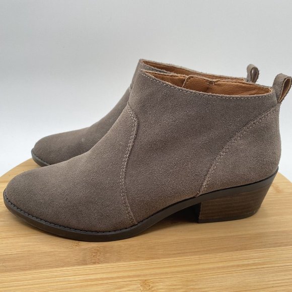 Lucky Brand Womens Shoes 7.5 Beige Taupe Suede Zip Side Ankle Boots Bohemian - Picture 4 of 9